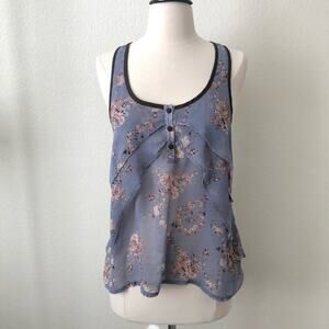 Mind Code blue layered floral racerback tank top